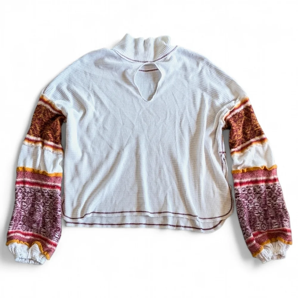 Free People Oversized Waffle Mock‎ Northern Lights Sweater Mock Neck Tunic Sz XS